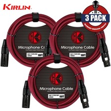 3-PACK Kirlin 10FT Woven 20AWG XLR M to XLR F Mic Cable Red MWC-270PB-10/RDA