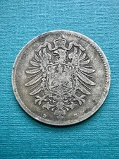 1875 D German Empire 1 Mark | | Silver Coin | Wilhelm I | Munich Mint | VG 