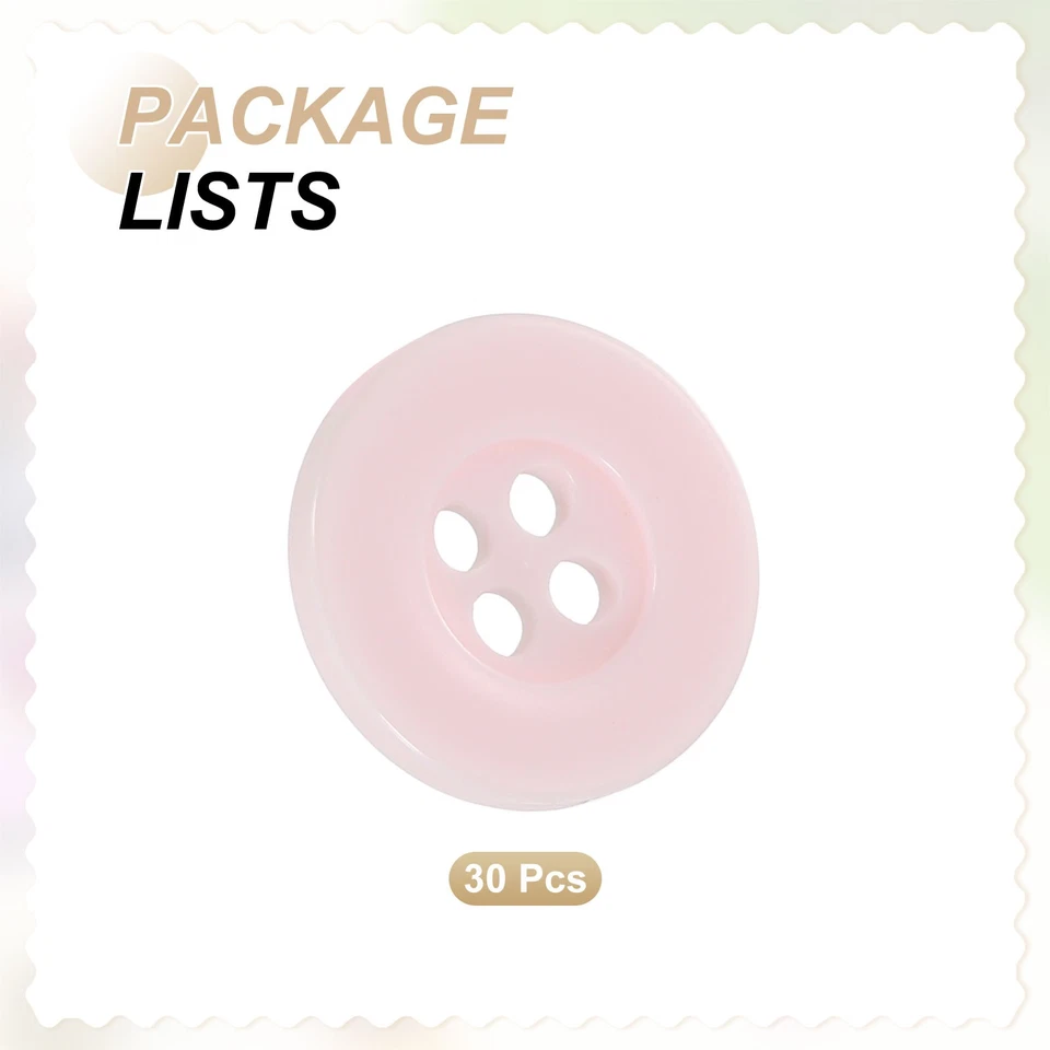 Botones de costura 30 piezas 24L 5/8" resina redondos planos 4 agujeros botones artesanales, rosa Foto 3 de 4