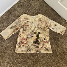 2000s/Y2K Size 1X CJ Banks Tattoo Print Safari Top W Animal Print/rhinestones