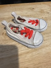 Girls Converse All Star Low Cut All White Slip On Sneakers Shoes Size 4C Hearts
