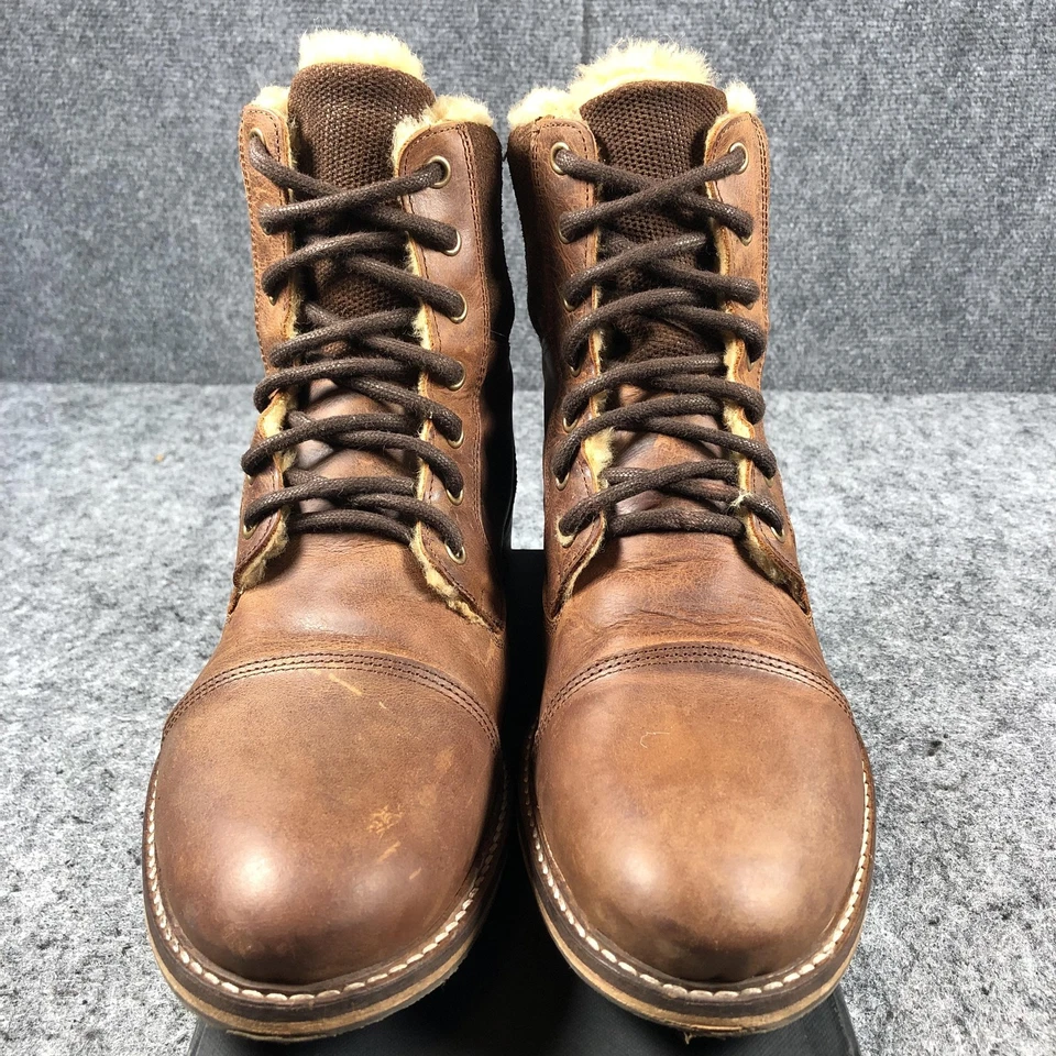Botas masculinas artesanais Steve Madden tamanho 11 biqueira de couro marrom com cadarço - Imagem 4 de 4