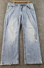 T.K. AXEL Slim Boot Denim Jeans Mens 38x32 Blue Lighter Wash Whiskering Stretch