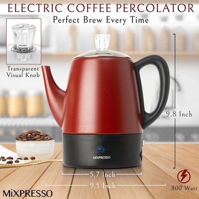 Mixpresso Red Small Percolator Coffee Pot Electric 4 Cup, Stainless Steel  Coffee | eBay