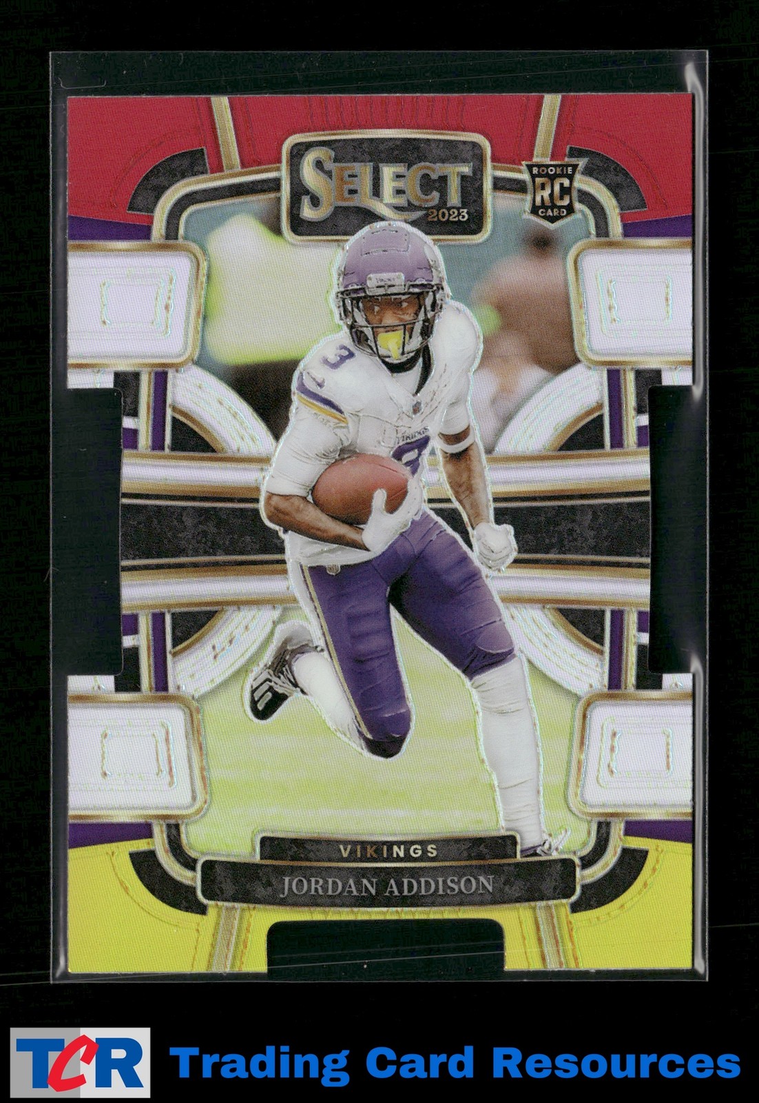 2023 Panini Select #66 Jordan Addison Red and Yellow Prizms Die Cuts