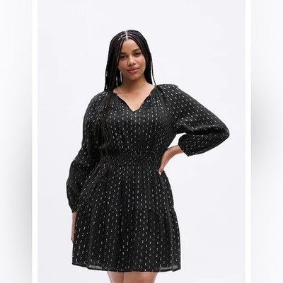 Gap Black Metallic Dot Smocked Waist Mini Dress XL NWT