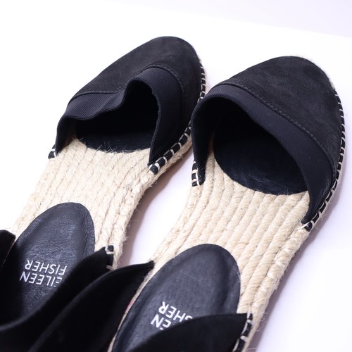 EILEEN FISHER Lady Tumbled Nubuck Espadrille Flats Black Open Sides Women's 9 - Picture 7 of 9