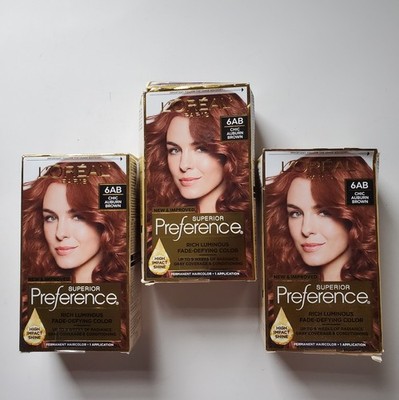 Lot Of 3 L'Oreal Paris Superior Preference Hair Color 6AB Chic Auburn Brown *Box