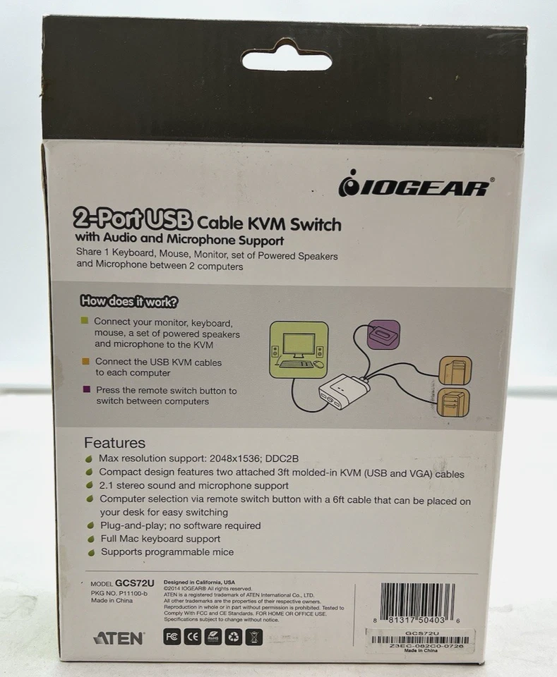 IOGear GCS72U 2-Port USB Cable KVM Switch With Audio and Microphone Support - Image 3 of 3