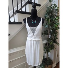 Slip Dress Women's Large White Crochet Open Strappy Back Side Slit Sleeveless