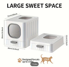 Large Enclosed Cat Litter Box with Lid Cover Hooded Odorless Cat Toilet