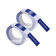2PK Compatible for Dymo 3D Emobssing Tapes 521206 Label Maker White on Blue 1/2"