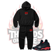 Men's Black Red Hoodie Joggers Streetwear Sweatsuit 2pc To Match Jordan 13 Bred