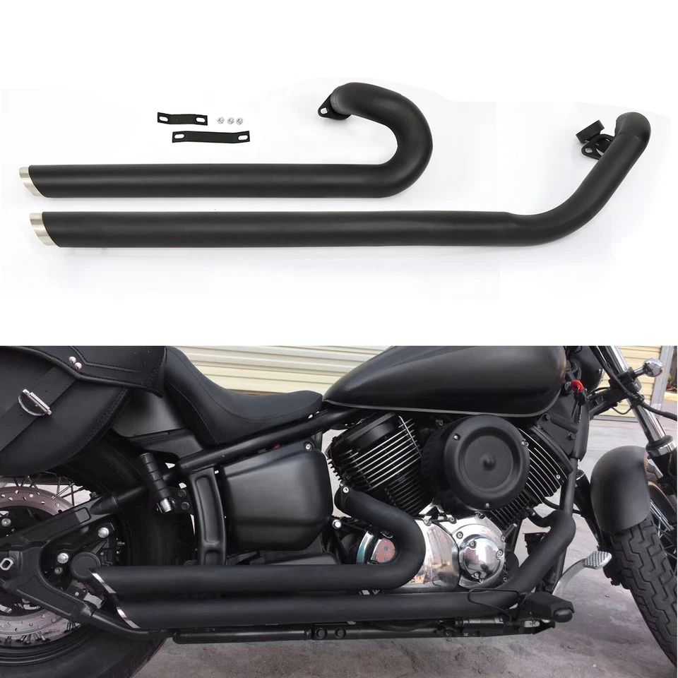 For Yamaha V Star 1100 XVS1100 Shortshots Staggered Exhaust Muffler Pipes Black Foto 3 de 4
