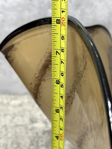 Large 16” Signed McQuaid '08 Hand Blown Art Glass Ruffled Footed Bowl Tan Black - Picture 16 of 17