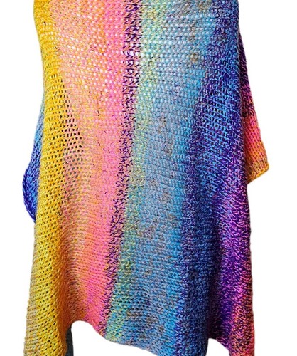 Crochet Knit Rainbow Ombre Shawl Wrap Festival Scarf 38x58 Colorful Boho - Picture 9 of 10