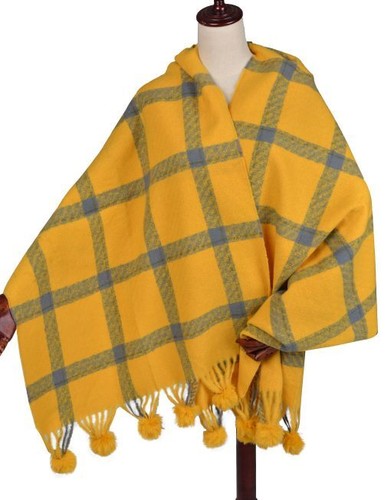 Kaschmirmischung schöner Bommel Karomuster Frau Mädchen Winter Schal perfektes Geschenk - Bild 2 von 15