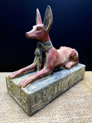 Ancient Egyptian God Anubis statue, Jackal dog seated, Doctor Anubis statue