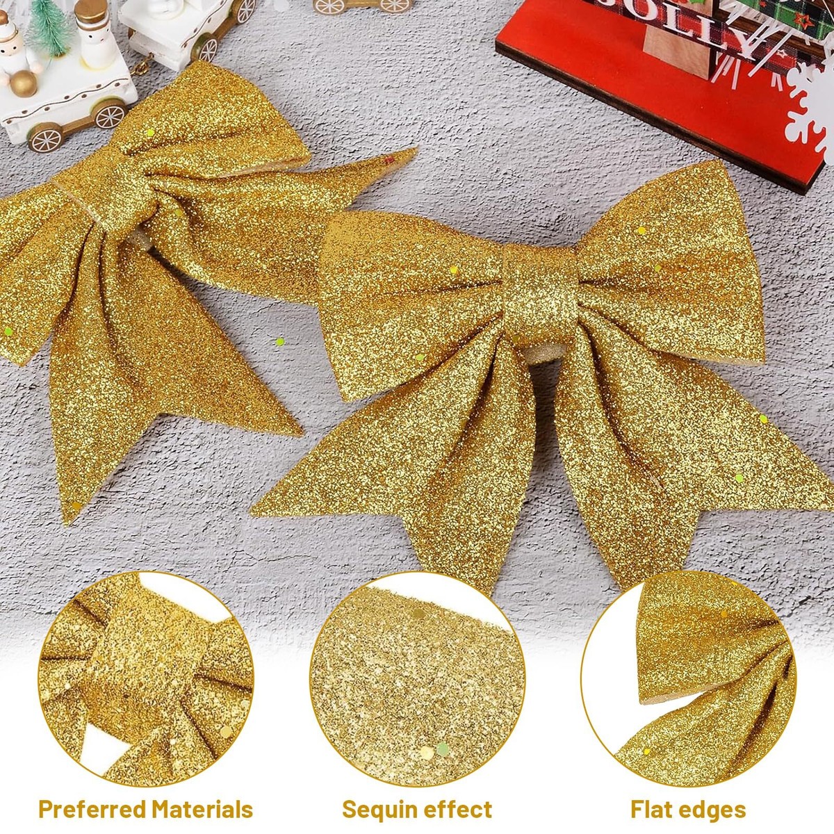 Noeud Sapin Noel Or 12PCS Noeuds De Ruban De Noël,Grande Taille Arcs De Noël ,Noeuds à Décoration Sapin Noël Rouge Et Blanc