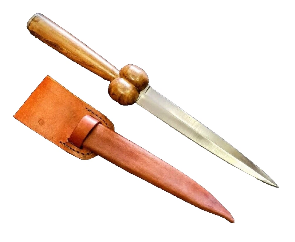 12.75" Medieval Bollock Dagger w/ Leather Sheath - Celtic Scottish Knife - Image 2 of 4