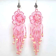 Handmade Beaded Pink Seed Bead Earrings