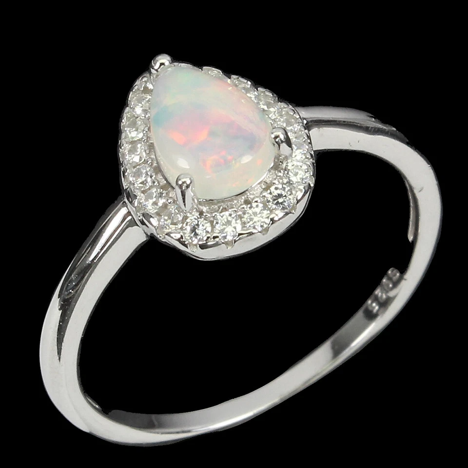 Anillo de plata 925 de verano pera piedra lunar 7x5 mm piedras preciosas joyería tamaño 8 Foto 2 de 4