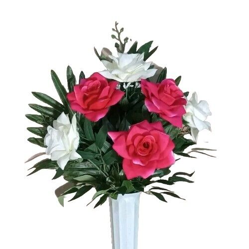 21" Burgur Creme Rose Denkmal Friedhof getopft Seide Blume (Ausstellungsfertig) 248 - Bild 2 von 3