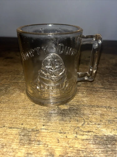 Vintage Clear Depression Era Glass Mug Humpty Dumpty & Tom Tom the Piper’s Son