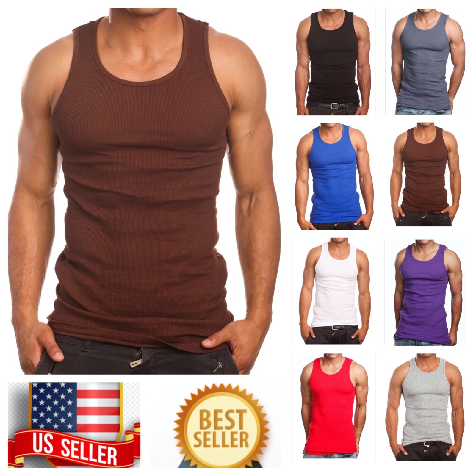 Men S-5XL Lot T-Shirt Tank Top 100% Cotton Wife Beater Slim Muscle Big Size Gym