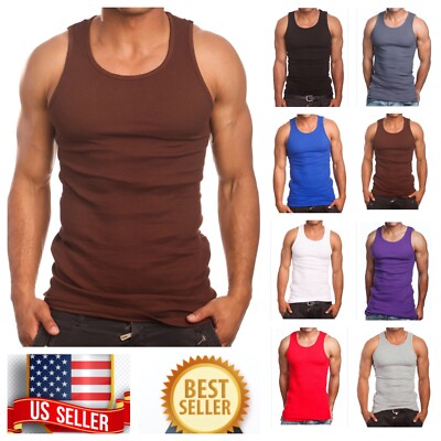Men S-5XL Lot T-Shirt Tank Top 100% Cotton Wife Beater Slim Muscle Big Size Gym