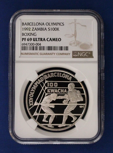 1992 Zambia Silver Proof 100K coin "Barcelona Olympics" NGC PF69 with COA