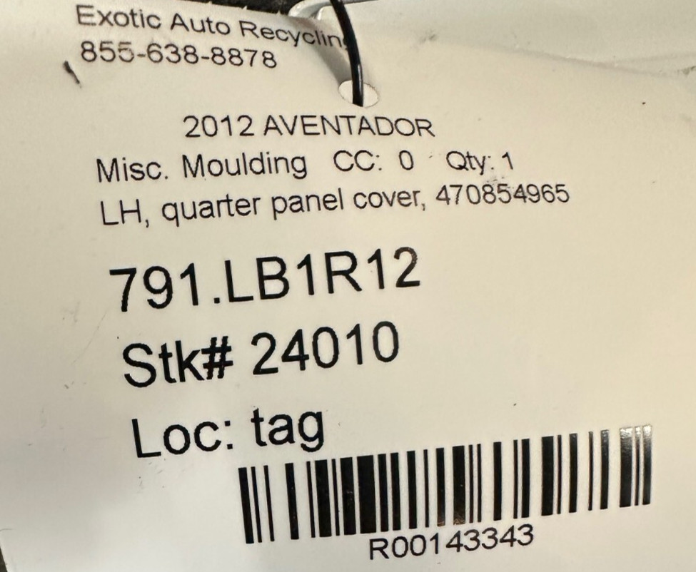 Lamborghini Aventador, LH, Left Quarter Panel Cover, Used P/N 470854965