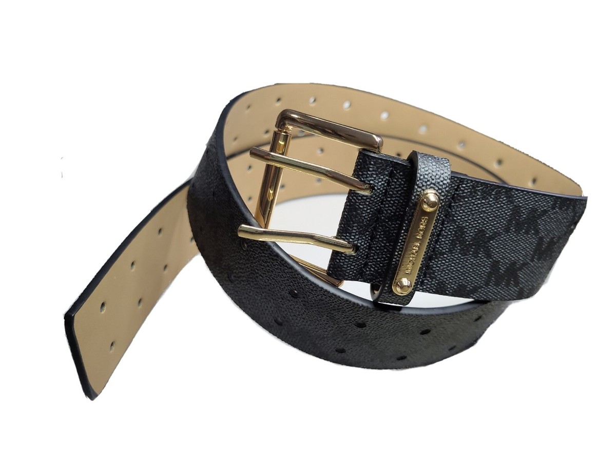 Michael Kors Black and Gold Women\'s Belt Size Medium NEW Michael Kors Womens Black Leather Belt Gold MK Logo Buckle  main image 4