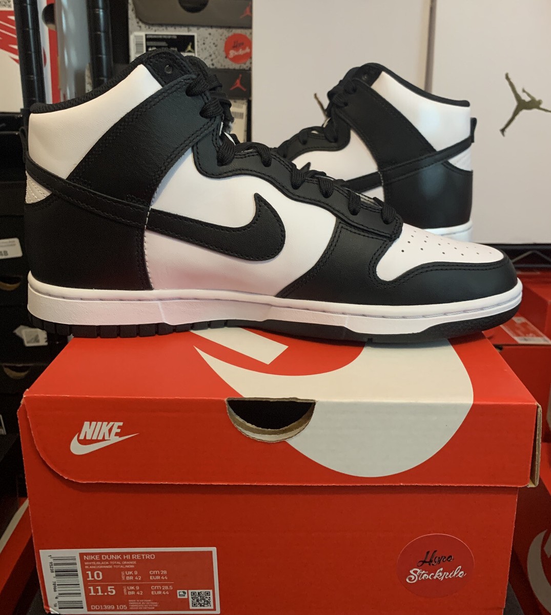 Nike Dunk Hi Retroパンダ 10.5 (US) 白/黒 Nike Dunk High Retro Black White Panda Shoes DD1399-105
