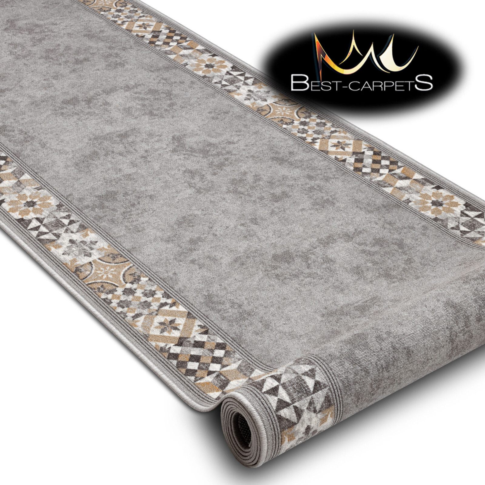 Alfombra HALL Moderna Corredor 'MALIS' Gris Antideslizante Escaleras Ancho 67-150cm