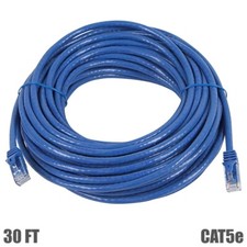30FT CAT5e RJ45 Ethernet LAN Network UTP Patch Cable Stranded Copper 24AWG Blue