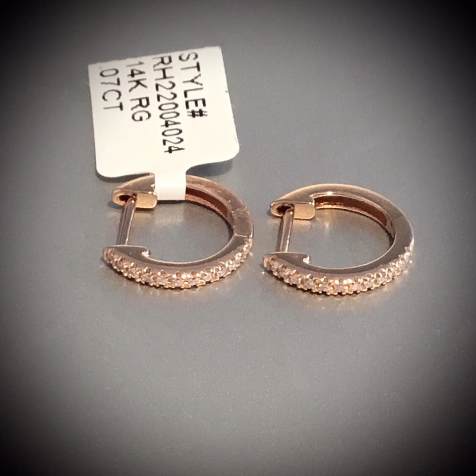 NWT RON HAMI 14 K R/G  PAVE DIAMOND 11 MM HUGGIE HOOP EARRINGS - Image 4 of 4