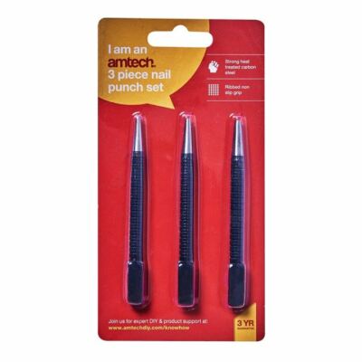 Amtech H1000 3 Piece Steel Nail Punch Set Remover Tool 1.5mm 2.4mm 3mm