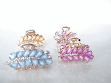 Small gold metal leaf crystal hair claw bridal clip