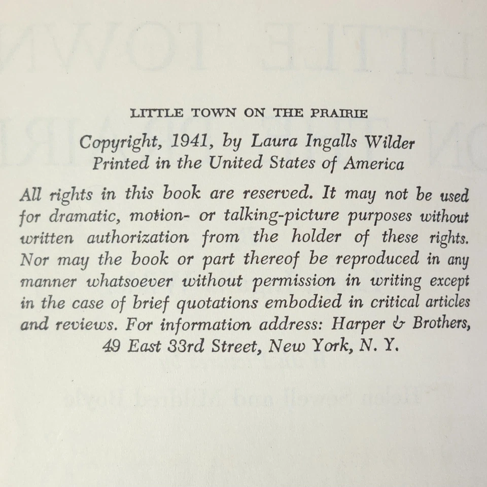 Little Town on the Prairie 1941 Laura Ingalls Wilder Blue Book Ex- Library VTG - Image 2 of 4