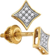 Unisex 10K Yellow Gold Diamond Micro Pave Square Kite Stud Earrings 0.05ct