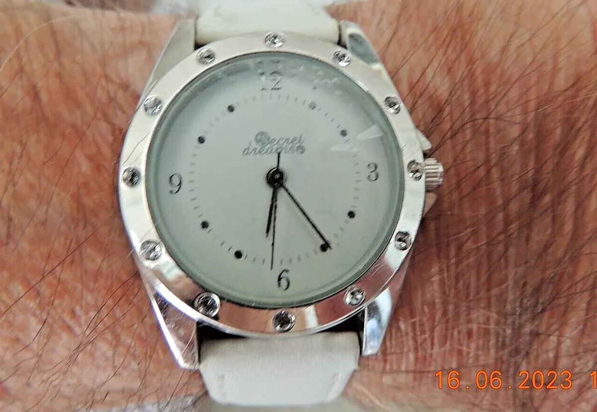 SECRET DREAMS QUARTZ BATTERY WATCH NEW WORKS WHITE BRACELET