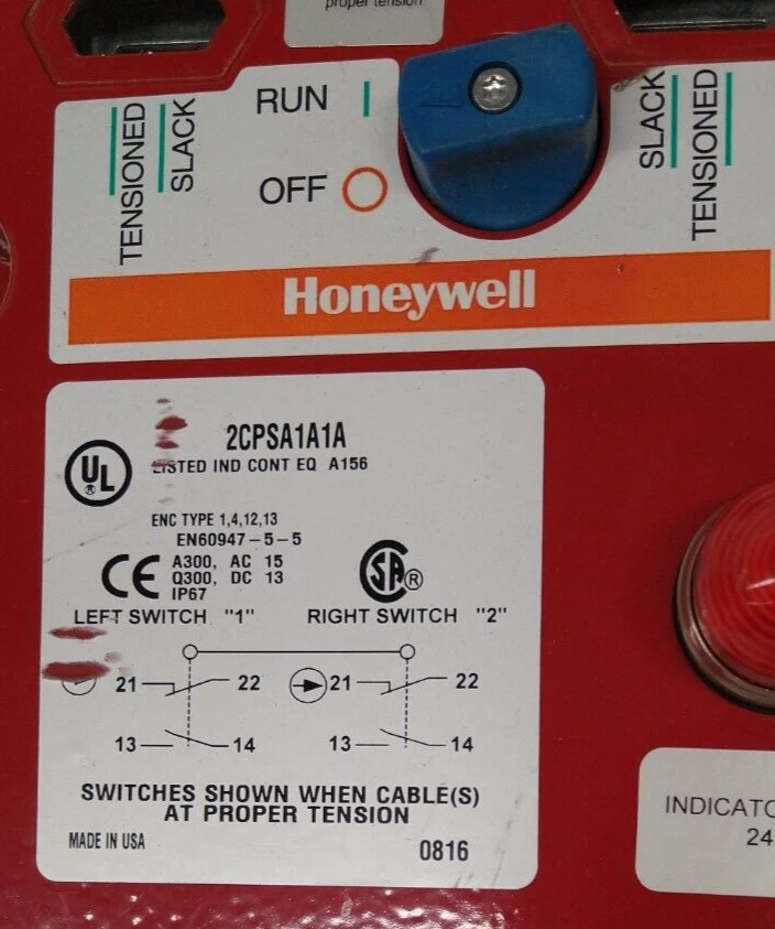 Interruptor de cable de tracción Honeywell 2CPSA1A1A 24VDC Foto 2 de 3