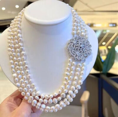 Four Strands 9-10mm South Sea Baroque White Pearl Necklace18''-21''