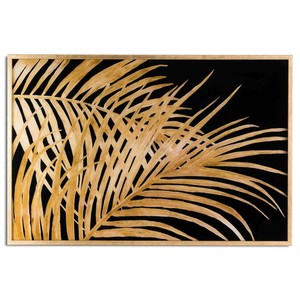 Large Metallic Palm Leaf Glass Image In Gold Frame Wall Art Ebay