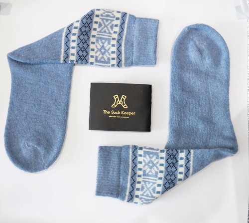 Knitted Blue Wool Blend Boot Socks - Picture 2 of 2