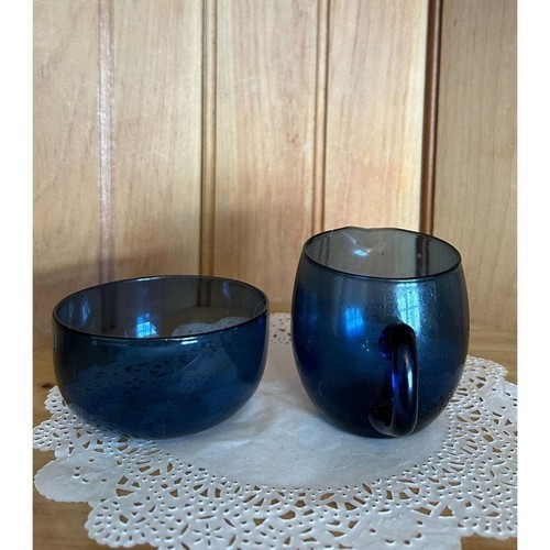 Vintage Mouth Blown Cobalt Blue Blueberry Glass Sugar Creamer Tapio Wirkkala Fin - Picture 2 of 7