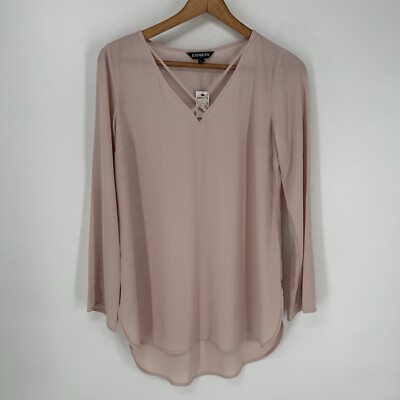 Express Blouse Womens Small Pink Long Sleeve V Neck Flowy