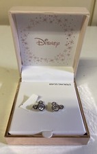 NIB Disney Mickey Mouse Stud Earrings Sterling Silver Clear Stone