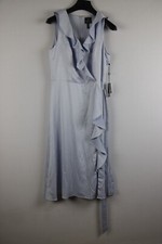 ADRIANNA PAPELL Women's Ruffled Faux-Wrap Midi Dress 10 Opal Surplice V-neckline